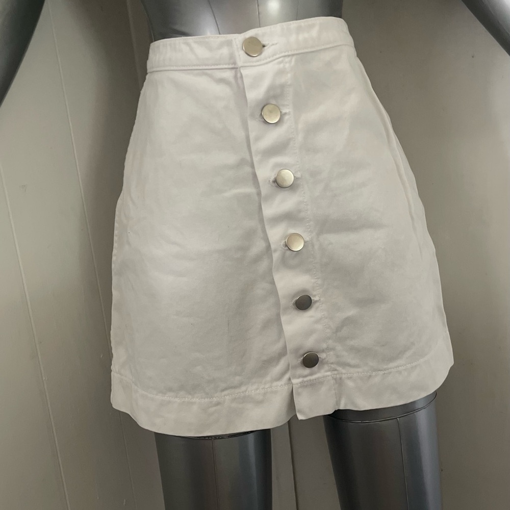American Apparel White Jeans Mini Skirt High Waisted Short XS Denim Made In USA